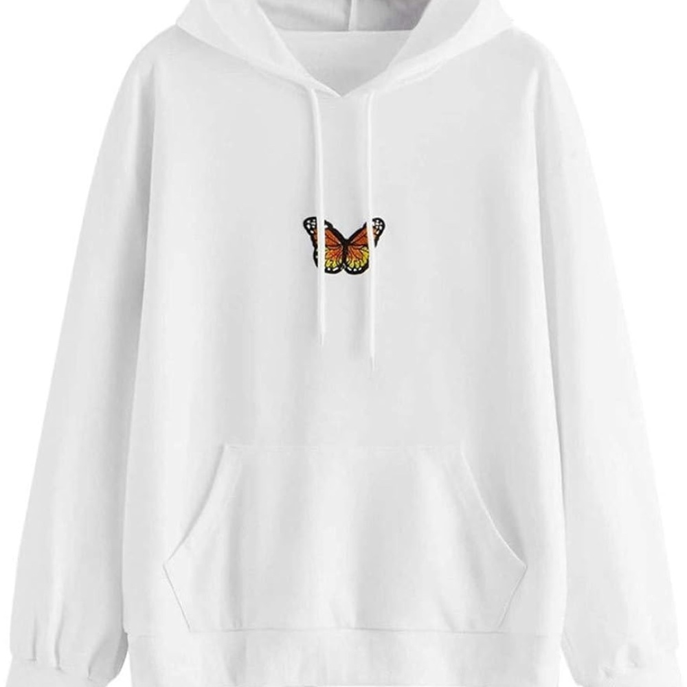 White Oversized Sweatshirt with Embroidered Butterfly